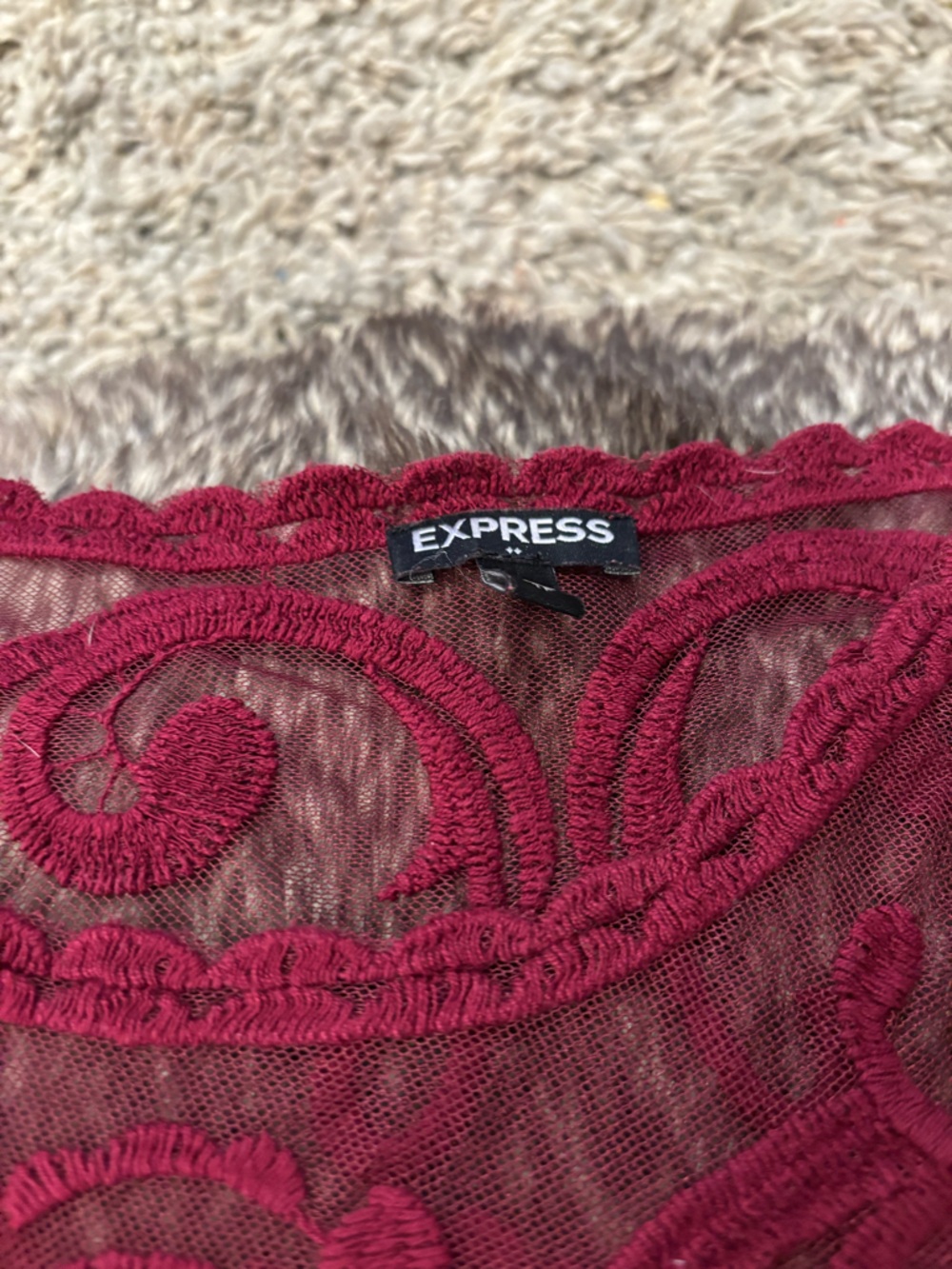 Express Burgundy Lace Trim Sheer Bralette